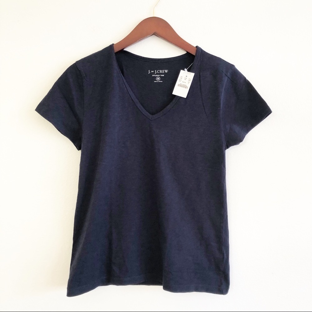 J. CREW NWT Studio V Neck Cotton T Shirt Top in Navy Size Medium